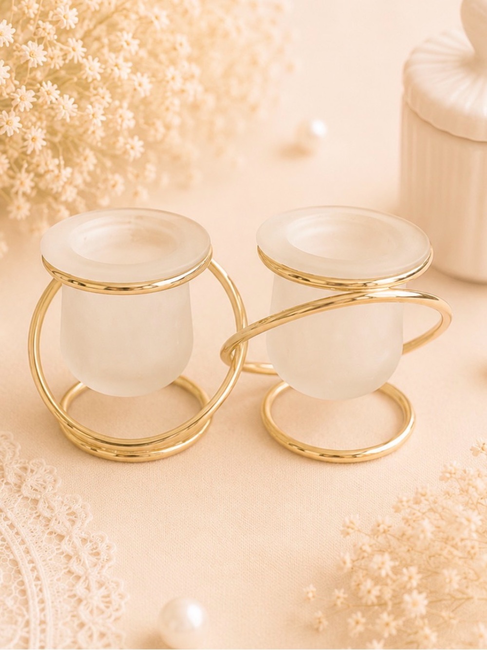 Gold and Frosted Glass Spiral Candle Holders - Set of 2 - Picture 1 of 9